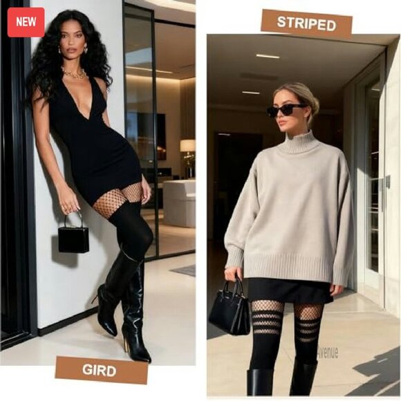 Mock Suspender Fishnet Tights Pack of 2 - Faux Thigh High Stockings - Picture 7 of 8